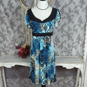 Cato blue and black abstract pattern dress